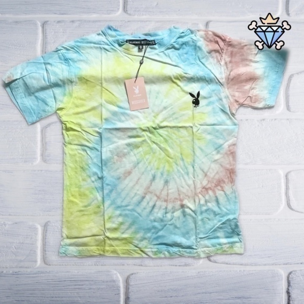 PLAYBOY X MISSGUIDED PASTEL TIE DYE OVERSIZED T SHIRT SIZE SMALL
